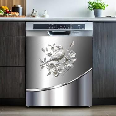 Imagem de Adesivo magnético de aço inoxidável com estampa de pássaro e flor, doce lar, lava-louças, ímãs de geladeira, decoração de cozinha, painel magnético de geladeira decalque para eletrodomésticos 59 cm L