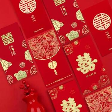 Imagem de Envelopes vermelhos chineses 24 peças, envelopes vermelhos de casamento chinês - bolsos para dinheiro da sorte, Hong Bao chinês para casamento - 17 x 9 cm