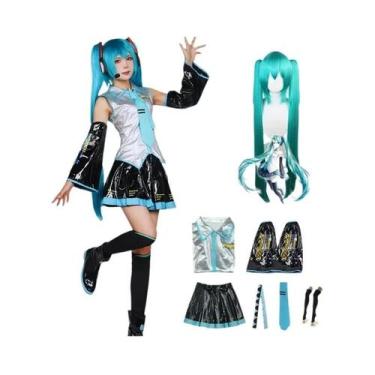 Imagem de Cosplay Miku: Conjunto Completo de Couro Prateado - Vestido de Marinhe