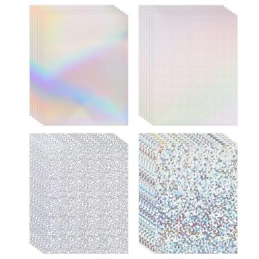 Imagem de 24 folhas de cartolina holográfica, 28 x 21,6 cm, 250 gsm/42 kg, papel espelhado iridescente metálico brilhante para fazer cartões, scrapbook, artesanato, pôster, decoração de festa (4 estilos)