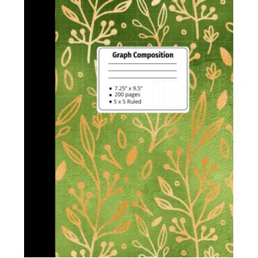 Imagem de Graph Paper Composition Book: Gold and Green Filigree Leaf Design Grid Paper Notebook | 100 sheets, 5x5 graph ruled | for Math, Science, Engineering, ... | for Knit, Crochet & Cross Stitch Charts