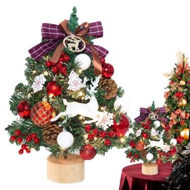 Imagem de Árvore de Natal de mesa com luzes, pequena árvore de Natal iluminada | Árvore de Natal de pinho em miniatura Árvore de Natal artificial - Árvore de Natal pequena realista de mesa para festa de Natal e