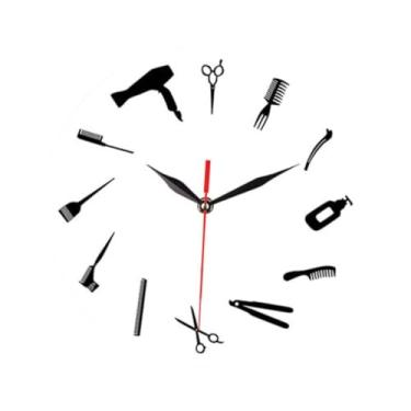 Imagem de Fenteer Relógio de parede redondo decoração de parede multiuso minimalista barbeiros presente decorativo relógio ornamento para salões barbearias, Fundo Branco