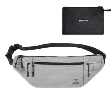 Imagem de Cinto para dinheiro de viagem para homens e mulheres com porta-passaporte fino oculto – carteira de viagem com bloqueio RFID sob roupas para proteger dinheiro, cartões de crédito e documentos, Cinza,