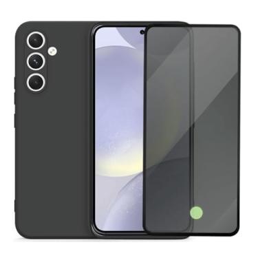 Imagem de Capa Aveludada e Película de Privacidade 3D Compatível Samsung Galaxy S24 Capinha Preta Premium e Película Anti-Espião