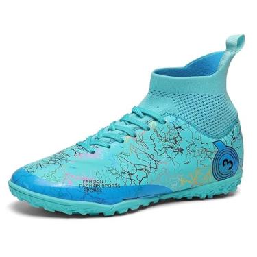 Imagem de DISRATEBLU Sapatos de futebol para crianças, meninos, meninas, tênis de treinamento de futebol juvenil, terreno firme, grama atlética, uso ao ar livre, tênis de futebol profissional, Turquesa - 1, 19