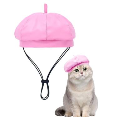 Imagem de PET SHOW Chapéu de boina para cães pequenos, gatos, festa, férias, faixa de cabeça, boinas de couro francês, com alça ajustável no queixo, bonés, bonitos, modernos, para filhotes de cachorro,