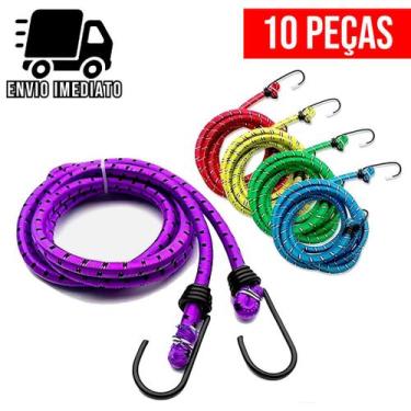 Imagem de Kit 10 Elástico para Moto Corda para Bagageiro 1,50mts Gancho de Metal