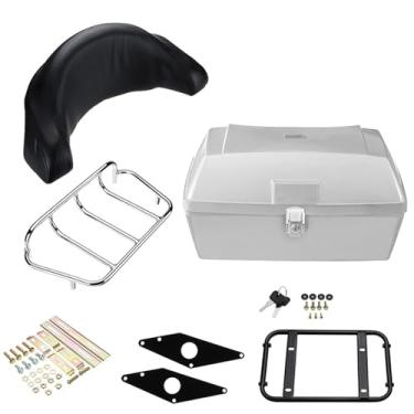 Imagem de Mala de viagem para motocicleta 48L universal caixa de armazenamento traseira para motocicleta caixa de ferramentas scooter motocicleta porta-malas capa superior (branca)