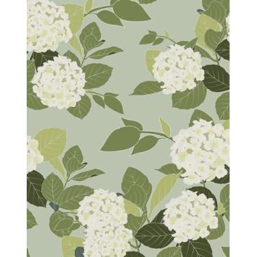 Imagem de HomKihapai Papel de parede floral autoadesivo de hortênsia papel de parede country francês creme em papel de parede para decoração de parede de quarto mural elegante (hortênsia verde, 1,200 cm x 44,2