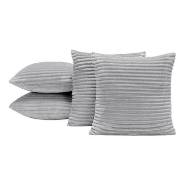 Imagem de Kit 4 Almofadas Cheias Para Sofá 45x45cm Isabel Manta Flannel Jacquard - Cinza
