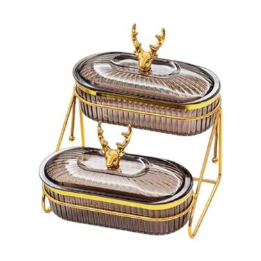 Imagem de SiaBiced Bandeja de frutas secas, lanches prato, com organizador de rack que serve bandeja nórdica elegante para aperitivos doces biscoitos porcas cozinha, Cinza, 2 Camadas