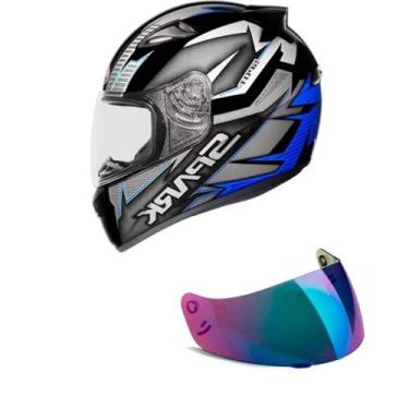 Imagem de Capacete Ebf New Spark Spot Preto e Azul Mais Viseira Camaleão, 56