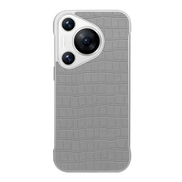 Imagem de LTLMYDAM Capa fina para Huawei Pura 70 Ultra/70 Pro/70 Pro+/70, couro sem moldura, padrão de crocodilo, capa masculina e feminina com proteção contra choque leve, cinza, 70