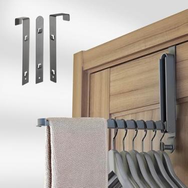 Imagem de Escorredor de roupas dobrável com 3 suportes para suporte sobre a porta e parede, todo o rack de metal para secadora de roupas com haste retrátil para toalha, ajuste de espessura de portas de 1,5 cm a
