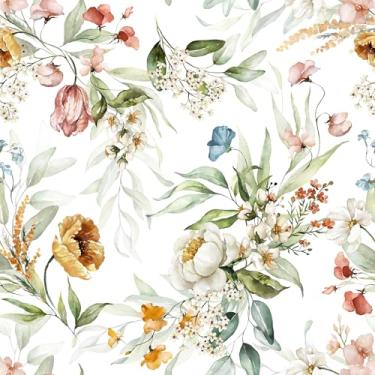 Imagem de VEELIKE Papel de parede floral em aquarela vintage floral descascar e colar papel de parede para quarto de bebê banheiro 48 cm x 395 cm papel de parede botânico removível papel de contato floral para
