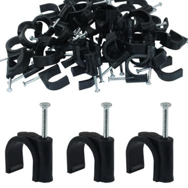 Imagem de Waziaqoc Pacote com 50 clipes de cabo de 16 mm, grampos de cabo Ethernet Cat6, clipes de fio de 1/2 polegada com prego de aço para parede, gerenciamento de cabos