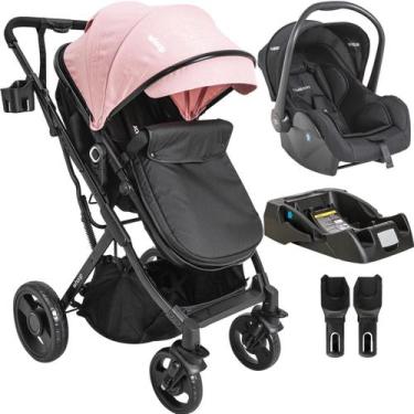 Imagem de Carrinho de Bebe Kiddo Vox II com Bebe Conforto e Base Rosa