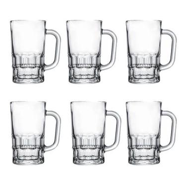 Imagem de Jogo De 6 Canecas Chopp Vidro Copos Cerveja Festa 300ml - Embralumi