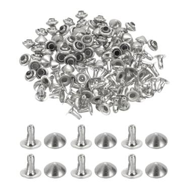 Imagem de PATIKIL Rebites de ponta de 5 mm, 100 conjuntos de tachas quadradas, rebites punk rápidos, decoração de artesanato em couro para pregos, roupas, cintos, bolsas, sapatos, tom prateado