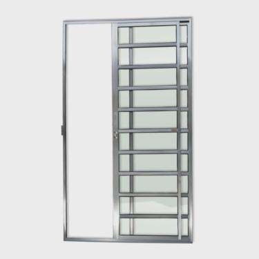 Imagem de Porta de Alumínio de Correr 210x120cm 2 Folhas com Travessa e Vidro Liso Anodizado Super Brimak