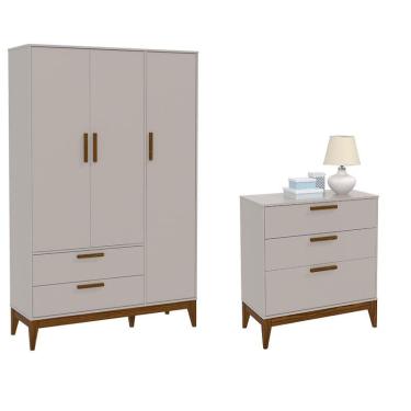 Imagem de Guarda Roupa Infantil 3 Portas e Cômoda Nature Cinza Eco Wood – Matic