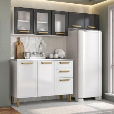 Imagem de Cozinha Compacta Aço Com Pia Grafite Branco Bella Bertolini Grafite Branco