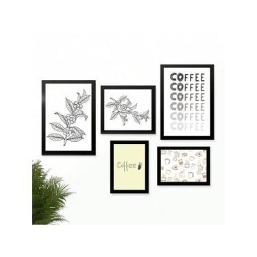 Imagem de Kit 5 Quadros Cantinho do Café Placas Decorativas Ramo Café - Pri D'co