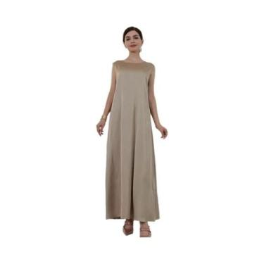 Imagem de Vestido feminino sem mangas de cetim, Abaya básica, roupa islâmica, lo