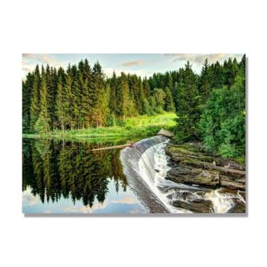 Imagem de Arte de parede de montanha, arte em tela de floresta, pintura de parede de decoração natural para sala de estar, quarto, escritório em casa. (árvores verdes lago). 80 x 112 cm - 31,4 x 44,1 pol. Sem