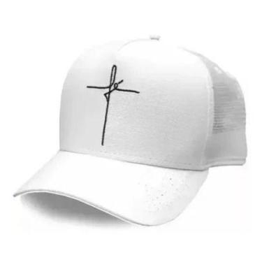 Imagem de Boné Adulto Fé Aba Curva Trucker Snapback Preto ou Branco - CAP, Branc