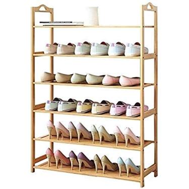 Imagem de Sapateira para casa, sapateira, sapateira, sapateira, 3, 6 andares, organizador de bambu 100% natural, sapateira, entrada, corredor, quarto, sala de estar, caixa de sapatos (6 níveis 80 cm)