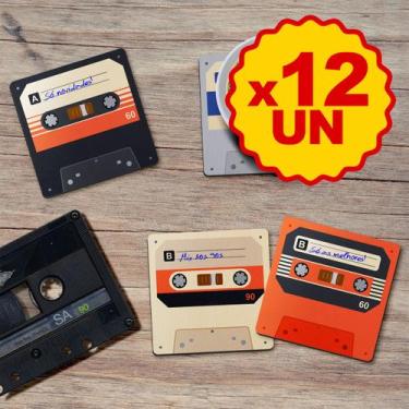 Imagem de Kit 12 Porta Copos Fita Cassete K7 Retrô Vintage - Yaay