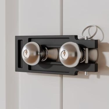 Imagem de BINOTE Fechadura de porta francesa para portas duplas, fechadura de porta dupla ajustável para segurança doméstica evitar chutes, 3 compartimentos de pinos para várias larguras de maçaneta