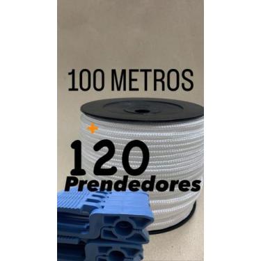 Imagem de Kit Rolo Corda Náutica para Varal 100 metros 4 mm super branca + 120 p