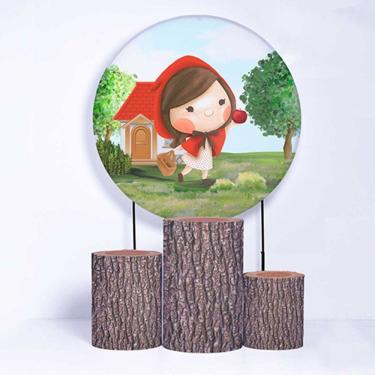 Imagem de Kit Painel de Festa Redondo de 1,50m e Trio de Cilindros Chapeuzinho Vermelho - Fera Print