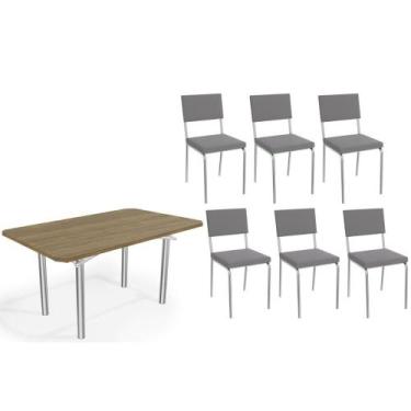 Imagem de Sala de Jantar Completa Elba c/ Tampo de Madeira 160cm e 6 Cadeiras Za