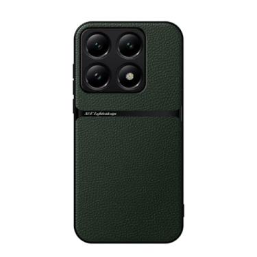 Imagem de Kepuch Capa para Xiaomi 14T Pro - Litchi Grano Case Placa de Metal Embutida - Verde