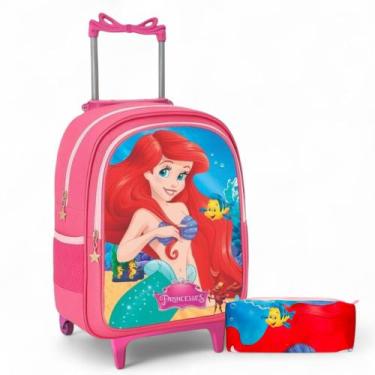 Imagem de Mochila Escolar Rodinha Infantil Feminina + Estojo - Pikuka, Ariel, Ro