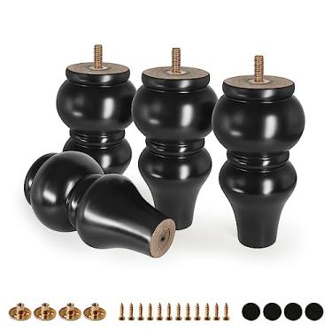 Imagem de Pernas de madeira de borracha para móveis FoDau770 de 15 cm, pés modernos de sofá de meados do século, conjunto de 4, pés de cômoda vintage, perna de substituição de perna otomana redonda para