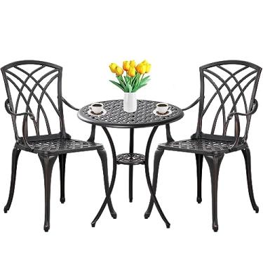 Imagem de Withniture Conjunto De 3 Peças Para Bistrô Ao Ar Livre, Mesa Antiferrugem E Cadeiras Com Furo Guarda-Chuva, Pátio Durável Varanda, Sacada