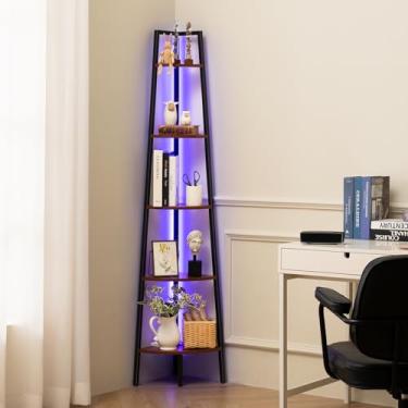 Imagem de Yoobure Suporte de prateleira de canto, estante de canto de 5 camadas com prateleiras de canto com luz LED para quarto, prateleira de canto alta com moldura de aço, prateleiras de livros para sala de
