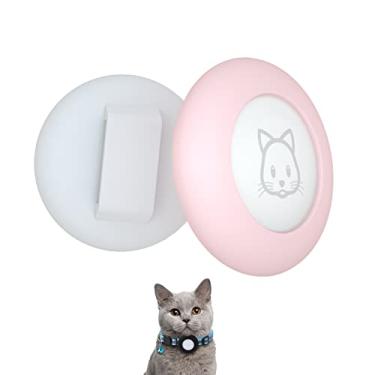 Imagem de Suporte para coleira de gato AirTag 2022, capa pequena compatível com AirTag, pacote com 2 capas à prova d'água para coleira de animais de estimação de 9,5 cm (rosa e branco)