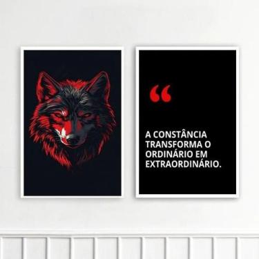 Imagem de Kit 2 Quadros Motivacionais Constância - Lobo 33X24Cm - Quadros On-Lin