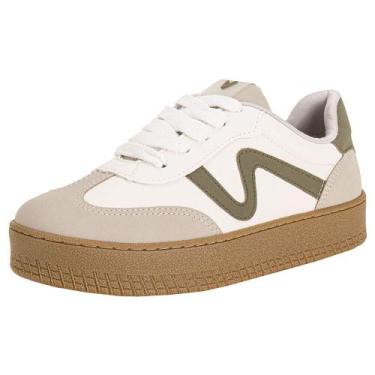 Imagem de Tênis feminino casual via marte 216003, Branco, Verde, 36