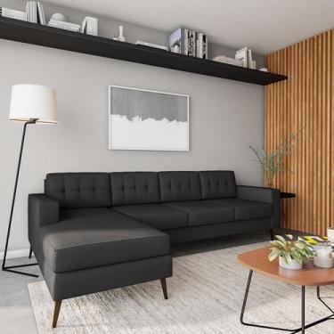 Imagem de Sofá 4 Lugares Líbia com Chaise Esquerdo Pé Palito Linho Cotton Grafit