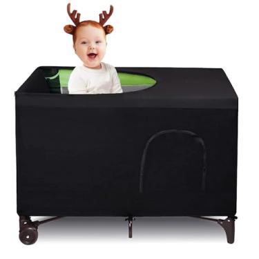 Imagem de Capa blackout para berço, tenda de rede de viagem, elástica, respirável, elástica até 101 x 76 cm para segurança do sono infantil em ambientes internos e externos