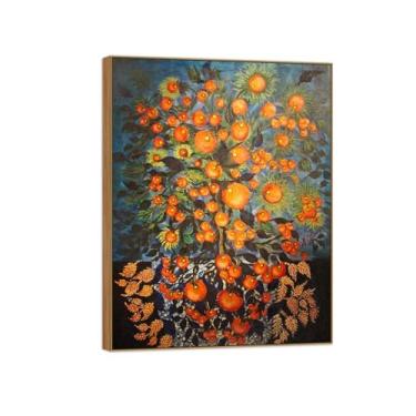 Imagem de Pinturas famosas flores decoração de arte de parede - imagens para sala de estar - maçãs com folhas - pôster em tela com moldura de madeira e impressões 40 x 50 cm 16 x 20 pol