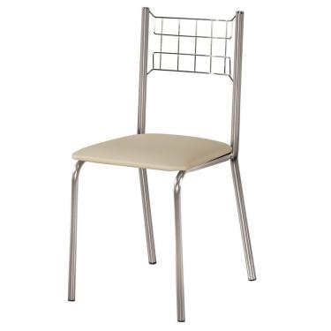 Imagem de Cadeira íris Com Assento Em Corino Aço Nobre Cromada E Bege