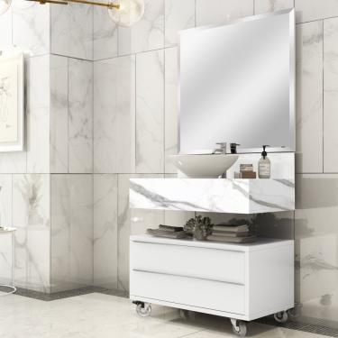 Imagem de Bancada Em Porcelanato 80cm Para Cuba De Apoio Max Blu Lavatórios Calacata